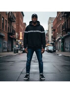 M Zyia Active men's black and white striped hoodie